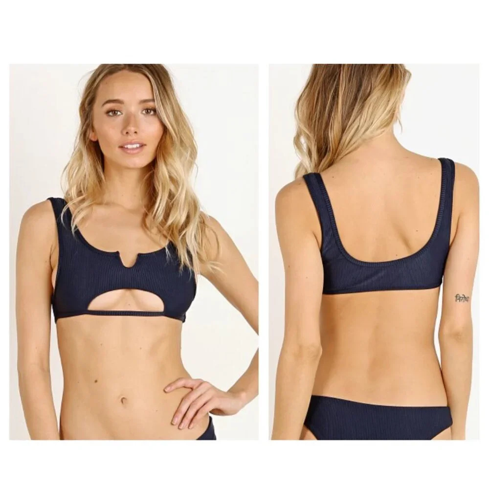 Frankie's Bikinis Cole Ribbed Bikini Top Navy 21381